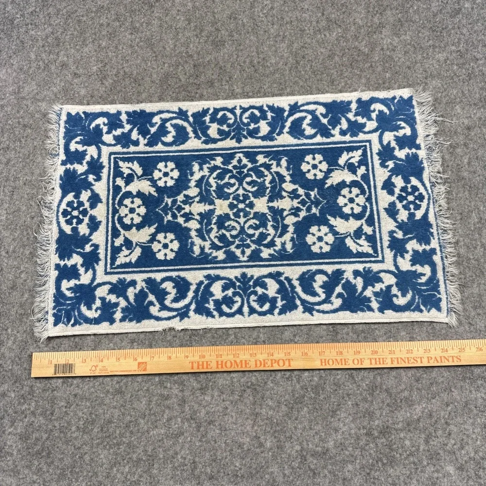 Vintage 70's Sears Drylon Blue White Sculpted Fringe Hand Towel MCM 25